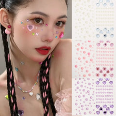Yickyue Party Festival Makeup Pearl Heart Acrylic Eyeshadow Sticker Tattoo Jewels Gemstone DIY Decoration Face Nail Art Adhesive Decals