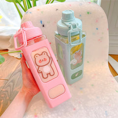 Kawaii Bear Water Bottle With Straw For Girls Children Cute Plastic School Drinking Bottle Juice Tea Cups BPA Free 700/900ml