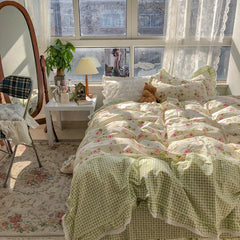 French Retro Rose Cotton Four-Piece Cotton Quilt Cover Bed Sheet 1.5/1.8 M Bed