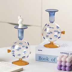 Creative Glass Pufferfish Shaped Candle Holder Christmas Decorations Cute Candlesticks for Candle Ornament Home Decoration Gifts