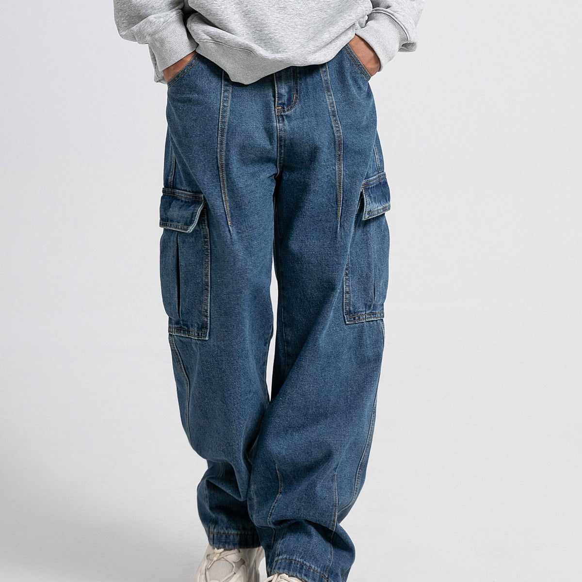 HEARUJOY  -  Men'S Workwear Jeans Hip-hop Street Dance Party Denim Jogging Pants Street Wide Leg Workwear Pants Straight Tube Loose Slimming Trend Retro Casual Denim Pants