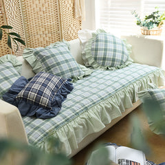 YICKYUE  -  Cotton Sofa Cushion Red Green Checkered Thick Quilting Girl Women Retro Romantic Sofa Cushions Home Decor Sofa Cover Cloth Towel