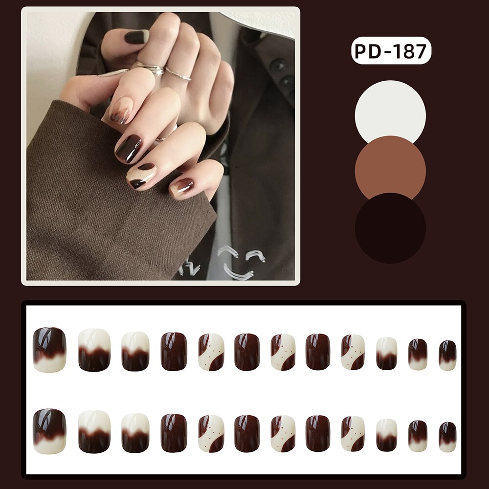 Press On Nails Korean Gradient Fake Nails French Style Long Paragraph Manicure Save Time False Acrylic Nails Free Shipping Items