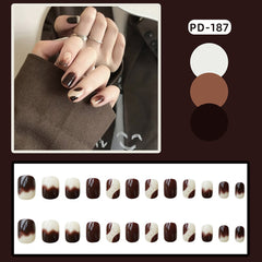 Press On Nails Korean Gradient Fake Nails French Style Long Paragraph Manicure Save Time False Acrylic Nails Free Shipping Items