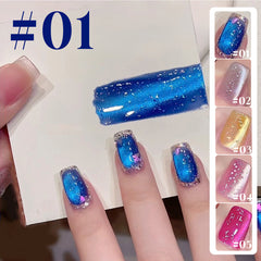 YICKYUE  -  12ML 1-12PCS Blue Red Glass Bead Promordial Qi Sparkling Water Cat Eye Magnetic Gel Nail Polish Summer Nails White Nails