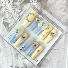 Glitter Rhinestone Design Fake Nail With Glue Press On Nails Y2K Handmade Luxury Long Coffin Reusable False Nails Tips Manicure
