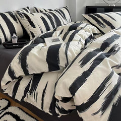 Yickyue Black Series Print King Queen Twin Full Sizes Bedding Sets Pure Cotton Bedclothes Pillowcases Bed Linens Bedding Flat Sheet Set
