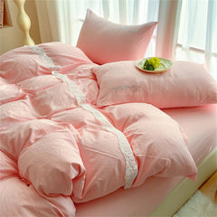 Yickyue  Solid Color Class A Wash Cotton Bedding Set Duvet Cover with Bed Sheet Queen King Size Quilt Cover Soft Comforter Four Piece Set