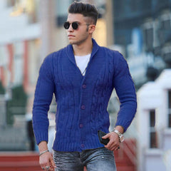Hearujoy Fashion Solid jacquard Knitwear Men Long sleeved V-neck Button knitted cardigan Autumn Winter Slim Fit Tops Sweater Coat Male