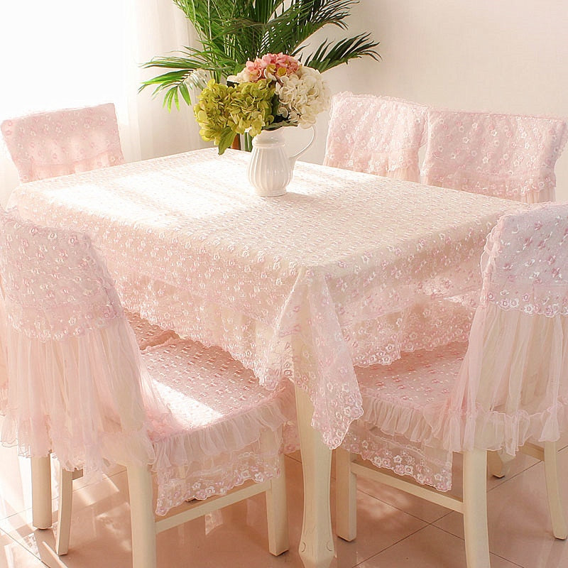 Pink Embroidered Tablecloth Lace Table Cloth Chair Cover Rectangle Table Cover Rural Style Table Skirt Dinning Table Decoration
