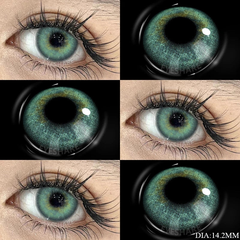 YICKYUE  1 Pair Green Contact Lenses for Eyes Beauty Pupils Lenses Eye 14.2mm Yearly Use Fashion Blue Colored Contacts Lenses Green