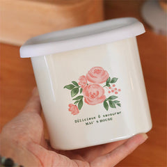 YICKYUE  -  Enamel Storage Box Retro Rose Enamel Preservation Box Fruit Snack Storage Jar Home Kitchen Container Storager Organizer