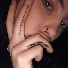 Waterproof Temporary Tattoo Sticker Red English Alphabet Rope Tattoo Flash Tattoo Finger Female