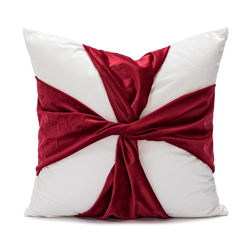 Yickyue New Velvet Christmas Cushion Cover Pillow Covers Decorative Red Bow Hairball Cushion Cover Festive Home Christmas Decorations