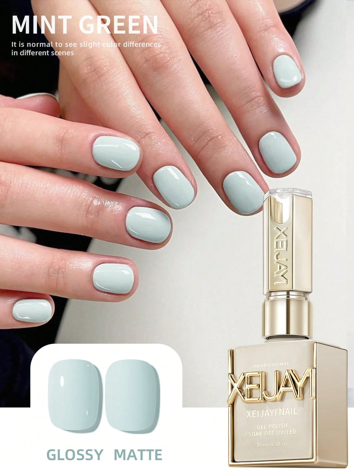 YICKYUE  -  1pc 15ml Mint Green Gel Nail Polish Starter Pure Soak Off No Wipe Nail Gel Polish Suitable For All Seasons