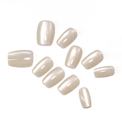 YICKYUE  -  Pur White Cat Eyes Handmade Press on Nails Wearing Armor Square Short Armor Simple Solid Color Cute Nail Art ﻿