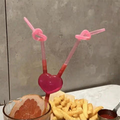 3/5/10pcs Funny Love Heart Double Head Straws Plastic Drinking Straws Flexible Drinking Tube Birthday Party Supplies Accessories