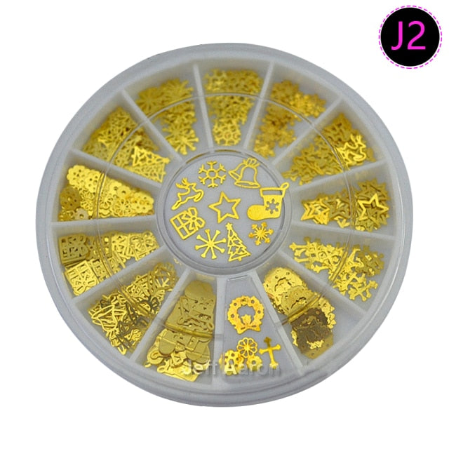 Mix Merry Christmas Element X'mas Tree Bell Elk Santa Claus Snowman Snowflake Metallic Nail Art Sequins Decals  Gem DIY Wheel