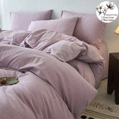 YICKYUE  Luxury 100% Washed Cotton Yarn-Dyed Solid Color 3-Piece Duvet Cover Set (1 Duvet Cover + 2 Pillowcases), Ultra-Soft Bedding Set