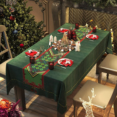 Yickyue Christmas Linen Tablecloth for Table Wedding Decoration Anti-stain Red Santa Elk Pattern Rectangular Tablecloths Table Cover