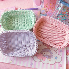 W&G Candy Color Rattan Tabletop Sundries Storage Frame Throw Resistant Woven Basket Home Cosmetics Snacks Nuts Fruit Basket