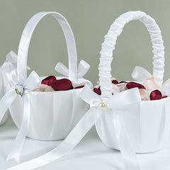 Wedding Favor White Flower Basket Bridesmaid Girl Portable Handle Baskets With Bow Lace Ribbon Romantic Weding Party Decoration