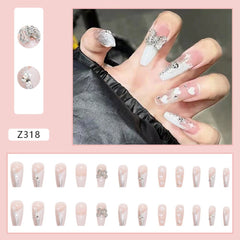 Fake Nails Coffin Shape 24Pcs Shiny Diamond False Nail 3D Butterfly Fake Nail For Girl Full Cover Nail Tips Free Shipping Items