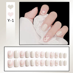 24PCS Press on nails White Black Plaid Nail Patch Cute Style Glue Type Removable Short Paragraph Manicure  False Nail Patch TY