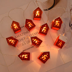 YICKYUE  -  Christmas Wooden House LED String Light Xmas Tree Hanging Ornament 2024 Christmas Decoration For Home Kids New Year Gift Navidad