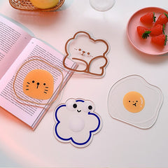 Yickyue Kawaii Bear Egg  Acrylic Coaster For Coffee Mugs Glass Cup Mat Cute Original Heat Insulation Anti-skid Mat Kitchen Accessories