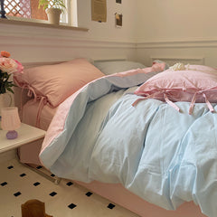YICKYUE  -  All Cotton Washed Cotton Four-piece Set Soft Comfortable Bow Bedding