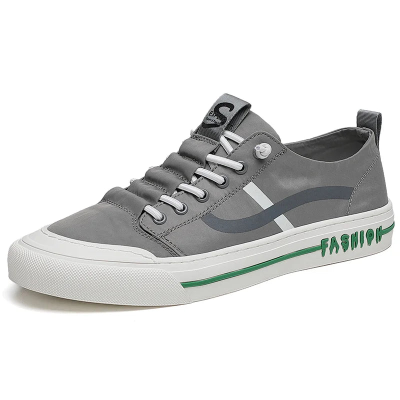YICKYUE  -  Spring and Autumn New Low-top White Green Casual Stripe Fashion Trend Leather Canvas Casual Shoes