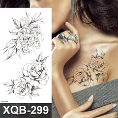 YICKYUE  -  10pcs/lot  sketch tattoo designs black flower peony rose temporary tattoo stickers waterproof arm sleeve breast tattoo for women