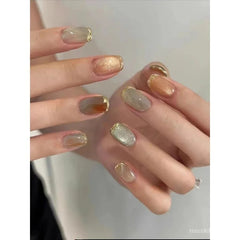 YICKYUE  -  Nailover xury Handmade High-End Wear Armor Blooming Popular Color Gradient Magic Mirror Effect Powder press-on nails for fingers