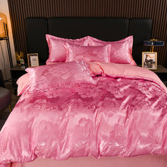 Yickyue - Beautiful Floral Jacquard Satin Bedding Set Full Queen King Size