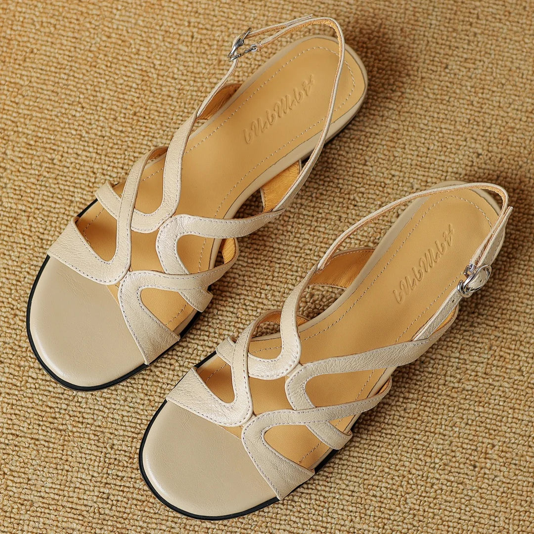 YICKYUE  -  Women's cow leather narrow band patchwork slingback open toe summer flats sandals soft comfortable female gladiator sandals shoe
