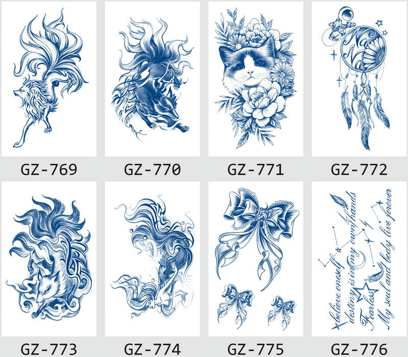 YICKYUE  -  Semi Permanent Temporary Tattoo Sticker 8Pcs/Set Herbal Juice Ink Long Lasting Body Art Painting For Men Women Adult