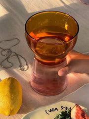 YICKYUE  -  Ins Color-matching Tall Glass Water Cup, Transparent Milk Cup, Round, Cute, Beverage, Dessert, Korean Style, Household