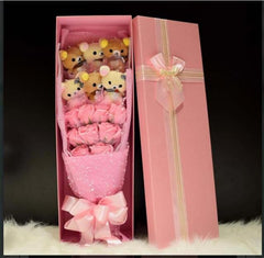 Cute Teddy Bear Stuffed Animal Plush Toy Lover Rilakkuma Bear Flower Bouquet Gift Box  Birthday Valentine's Day Christmas Gifts