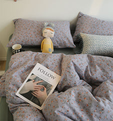 YICKYUE  -  Rustic pastoral purple green bed set,french floral cotton twin full queen king home textile flat sheet pillow case duvet cover