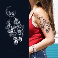 YICKYUE  -  1pc Cute Moon Cat Flower Waterproof Temporary Tattoo Sticker for Women Men Arm Cartoon Kitten Tattoos Body Art Arm Fake Tatoo