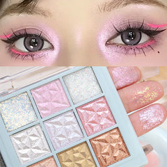 YICKYUE  -  9 Colors Multi-purpose Eyeshadow Highlight Silkworms Blusher Palette Waterproof Blue Pink Snowflake Shining Eye Shadow Comestics