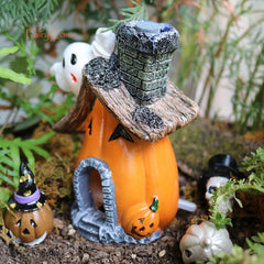 Miniature Halloween Pumpkin House Set Resin Ghost Skeleton Mini Figure Fairy Garden Aquarium Decoration Fish Tank Decor Ornament