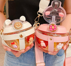 650ml Cute Magic Balls Water Bottle With Straw Summer Children's Student Transparent Plastic Water Kettle Big Belly Milk Cup