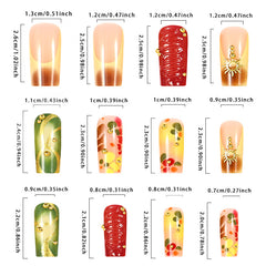 YICKYUE  -  24pcs Baroque Gold Sun Decor Fake Nail Patches 3D European Ballet Coffin Press on Nails for Women Wearable French False Nails