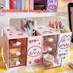 Cartoon Cute Pen Holder Creative Kawaii Ins Desktop Multifunctional Childrens Student Stationery Cosmetics Storage Box Organizer