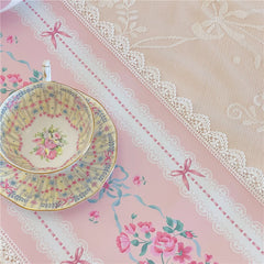 Yickyue Handmade Leather Table Runner Pink Bow Printing Lace Pearl Pendant Tablerunner Home Retro Cabinet Tablecloth Decorative Mat