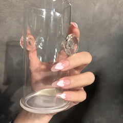 24pcs Pink Color False Nails with Peach Heart Pattern Wearable Finished Nail Tablet  Beautiful False Nail Removable Manicure