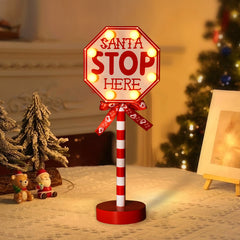 YICKYUE  -  LED Christmas Lamp Santa Stop Here Street Sign Xmas Wooden Desktop Ornaments Light 2024 Christmas Home Decoration New Year Gifts