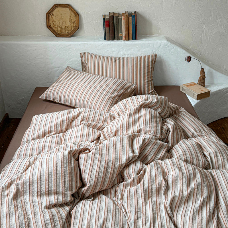 YICKYUE  -  Brown Stripe Bedding Set simple style For adults kids Brown pink Bed Sheet With Pillowcases 100% Cotton King Queen Full size